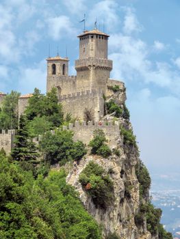 San Marino, San Marino Republic - June 16, 2017: Castle of San Marino on the rock