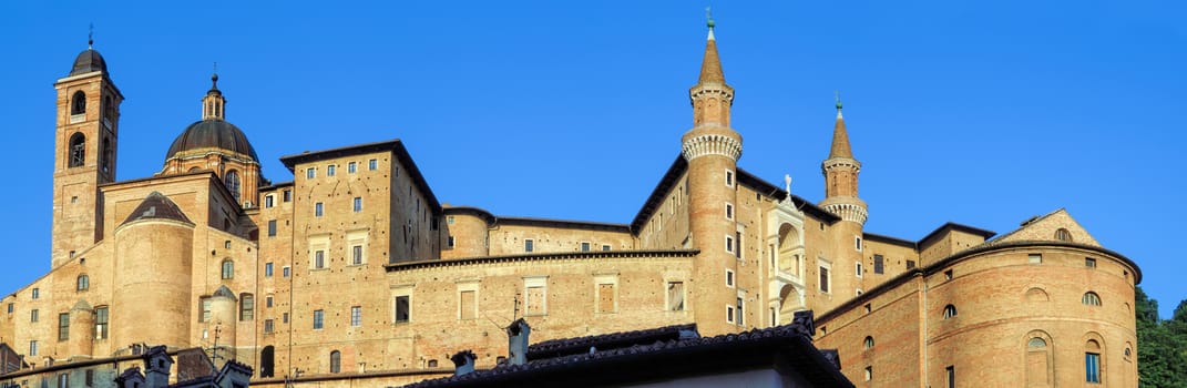 Panoramic view of Ducale Palace in Urbino city, Marche, Italy