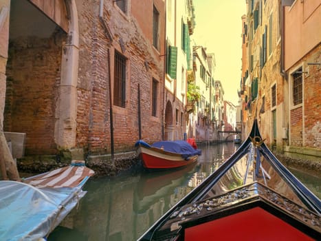 View from water street to old buildings in Venice, Italy