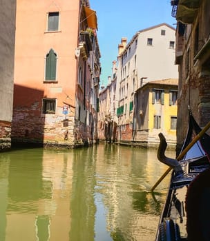 View from water street to old buildings in Venice, Italy