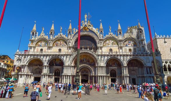Venice, Italy - June 20, 2017: Basilica di San Marco in Venice, Italy. Thousands of tourists every month visit Basilica San Marco.