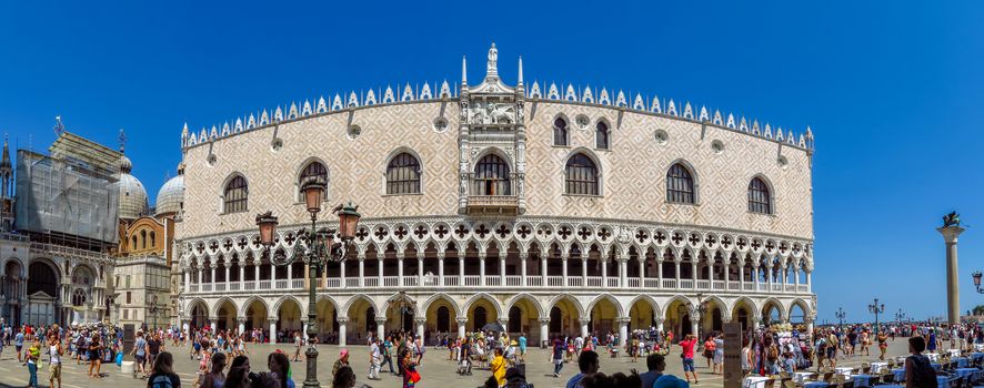 Venice, Italy - June 20, 2017: Panoramic view of Famous Doge's Palace in Venice - Palazzo Ducale. Thousands of tourists every month visit Doge's Palace.