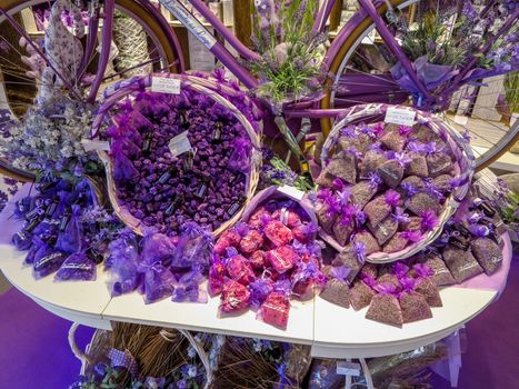 Venice, Italy - June 20, 2017: Lavender souvenirs in a specialized store in Venice, Italy.