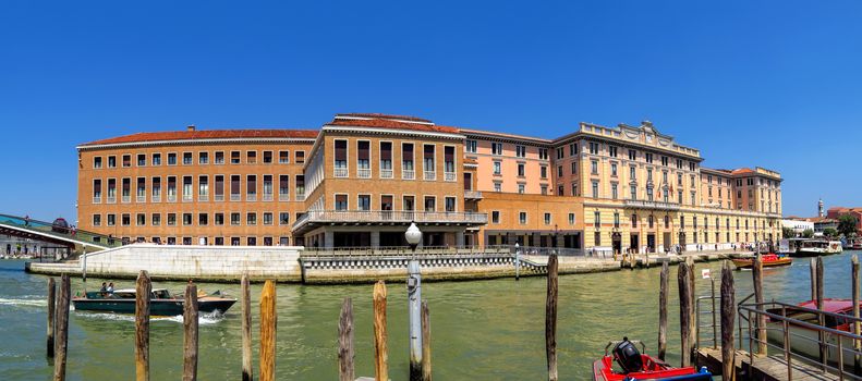 Venice, Italy - June 20, 2017: Architecture along Grand canal - Fondamenta Santa Lucia in Venice, Italy