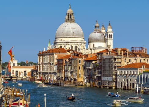 Venice, Italy - June 20, 2017: View to old cathedral of Santa Maria della Salute in Venice, Italy.