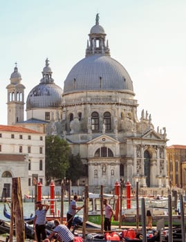 Venice, Italy - June 20, 2017: View to old cathedral of Santa Maria della Salute in Venice, Italy.