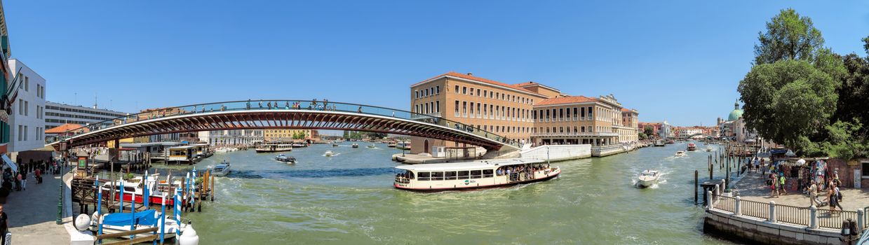 Venice, Italy - June 20, 2017: Panoramic view of the Ponte della Costituzione (meaning Constitution Bridge) over Grand Canal designed by Santiago Calatrava