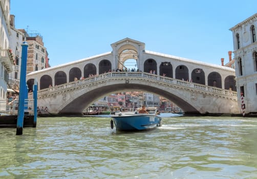 Venice, Italy - June 20, 2017: Rialto bridge in Venice, Italy. Venice Grand Canal.