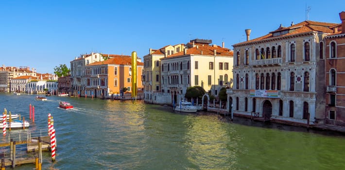 Venice, Italy - June 20, 2017: View from water street to old buildings in Venice, Italy