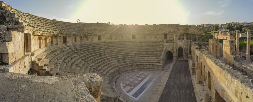 Northern Theatre in Jerash, Jordan during sunset