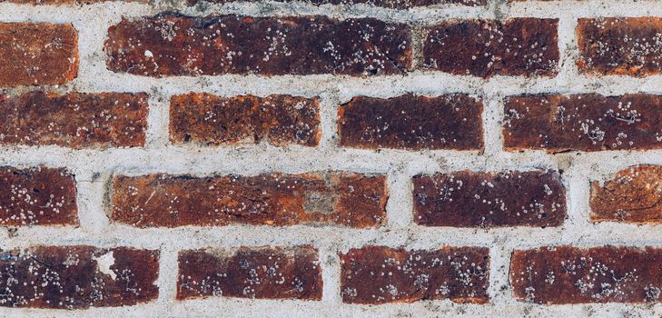Old brick wall, old texture of red stone blocks closeup. The texture of the brick. Background of empty brick basement wall. Grunge red brick wall background with copy space.