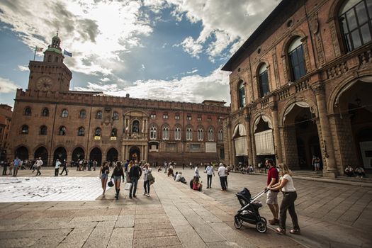 BOLOGNA, ITALY 17 JUNE 2020: Piazza Maggiore in Bologna, Italy