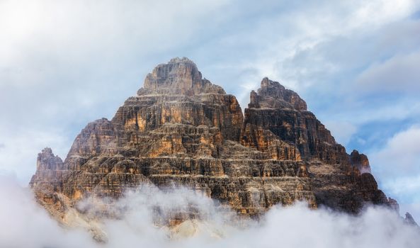 Drei Zinnen or Tre Cime di Lavaredo, Sextener Dolomiten or Dolomiti di Sesto, South Tirol, Dolomiten mountains view, Italian Alps