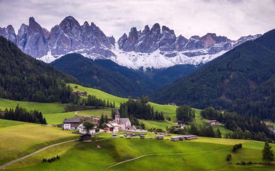 Imressive Dolomites mountains and traditional villages. North of Italy