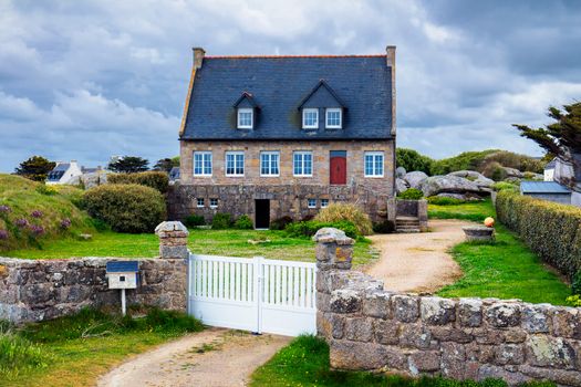 Sightseeing around Lighthouse Pontusval at Brignogan-Plages, Finistere. Brittany (Bretagne), France