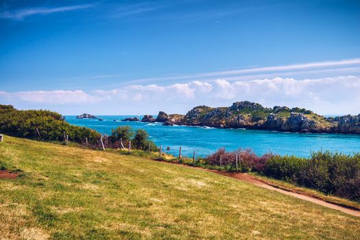 Pointe du Grouin scenic view, rocky coastline. Brittany, France.
