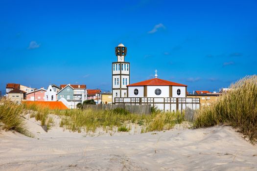 Church at Costa Nova a famous beach near Aveiro Centro Portugal. Church in the popular tourist resort of Costa Nova, Aveiro,  Portugal.