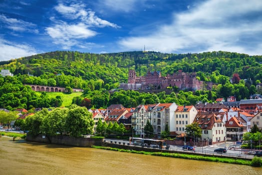 Heidelberg town with the famous old bridge and Heidelberg castle, Heidelberg, Germany