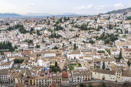 Albaicin Old Muslim quarter district of Granada seen from Alhambra Palace.