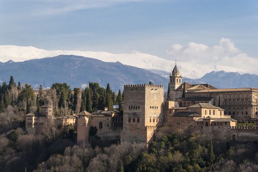 Real view of the famous Alhambra in Granada, Spain. Islamic architecture