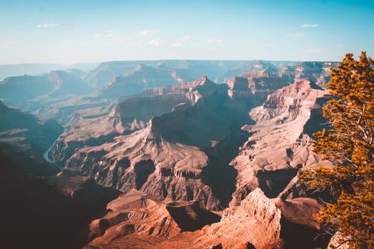 Colors and layers from the southern rim of Grand Canyon National Park in Arizona, USA.Teal and orange view.