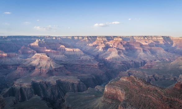 Beautiful Landscape of Grand Canyon north rim with the Colorado River visible during dusk