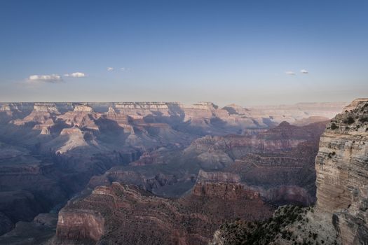 Beautiful Landscape of Grand Canyon north rim with the Colorado River visible during dusk
