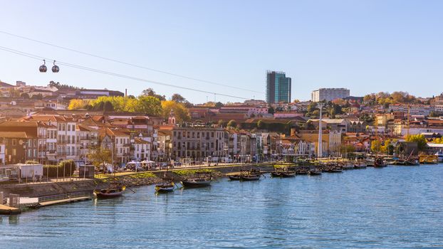 Scenic view of the Porto Old Town pier architecture over Duoro river in Porto, Portugal