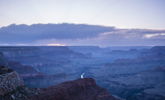 Beautiful Landscape of Grand Canyon with the Colorado River visible at sunset