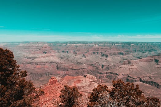 Colors and layers from the southern rim of Grand Canyon National Park in Arizona, USA.Teal and orange view.