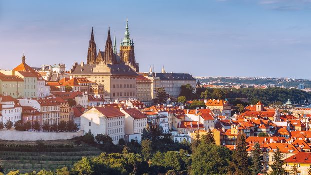 Prague Castle and Saint Vitus Cathedral, Czech Republic. Panoramic view