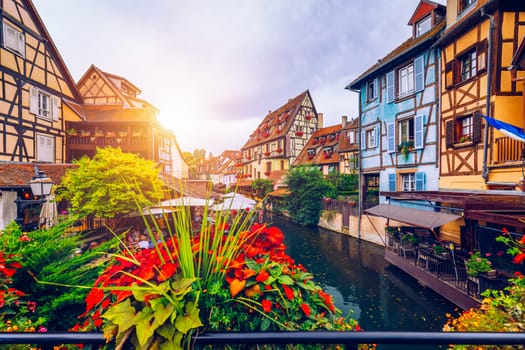 Colmar, Alsace, France. Petite Venice, water canal and traditional half timbered houses. Colmar is a charming town in Alsace, France. Beautiful view of colorful romantic city Colmar, France, Alsace.
