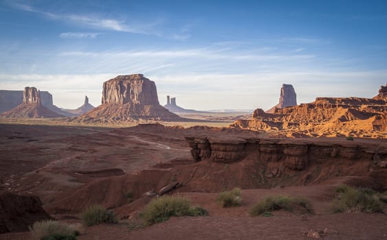 Monument Valley, desert canyon and scenic landmark from USA