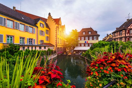 Colmar, Alsace, France. Petite Venice, water canal and traditional half timbered houses. Colmar is a charming town in Alsace, France. Beautiful view of colorful romantic city Colmar, France, Alsace.
