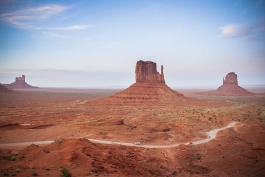 Monument Valley, desert canyon and scenic landmark from USA
