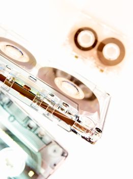 Different sizes of audio cassette tape isolated on white background