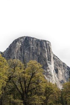 El Capitan, a vertical rock formation in Yosemite National Park, located on the north side of Yosemite Valley