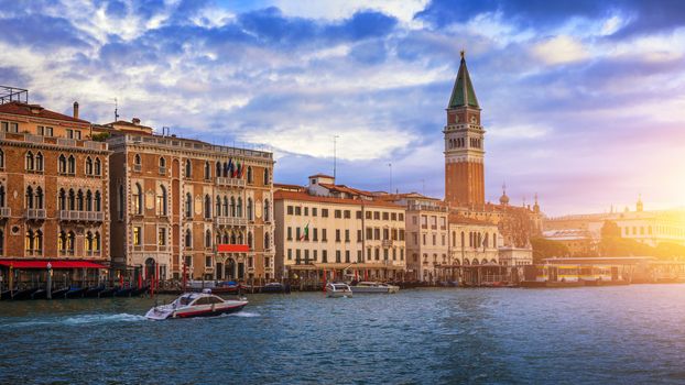 Campanile and Venice Doge's palace on San Marco square in Venice, Italy. Venice Grand Canal. Architecture and landmarks of Venice.