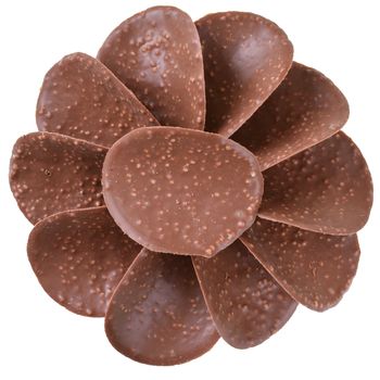 Chocolate chips top view isolated on white background.