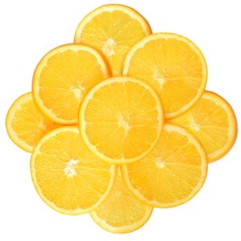 Ripe slice orange top view on a white background