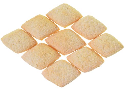 Homemade shortbread cookies isolated on white background.