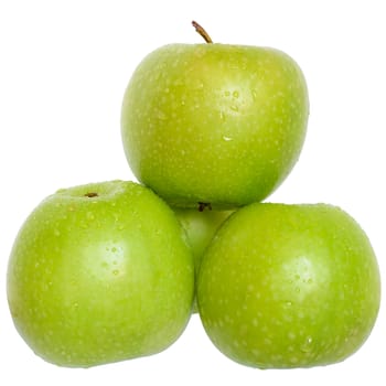 Green apple heap isolated on a white background.