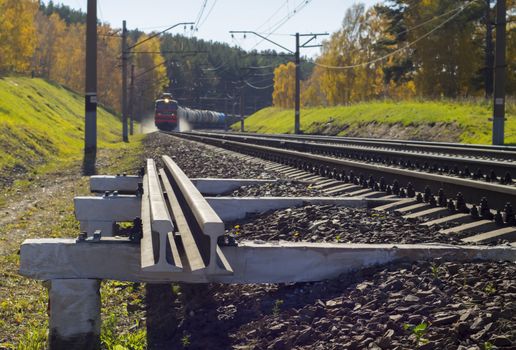 approach of a train with steam