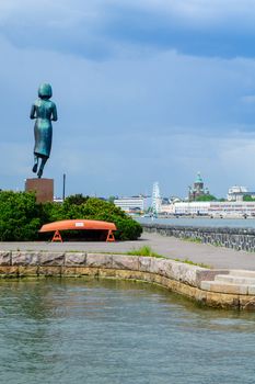 HELSINKI, FINLAND - JUNE 16, 2017: The Rauhanpatsas (Statue of Peace) and the south harbor, in Helsinki, Finland