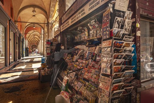 BOLOGNA, ITALY 17 JUNE 2020: Newspaper kiosk in Bologna, Italy