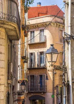 Ancient medieval narrow street in Girona. Spain. Catalonia.