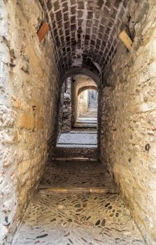 Ancient medieval narrow street in Girona. Spain. Catalonia.
