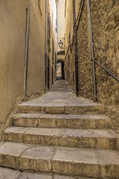 Ancient medieval narrow street in Girona. Spain. Catalonia.