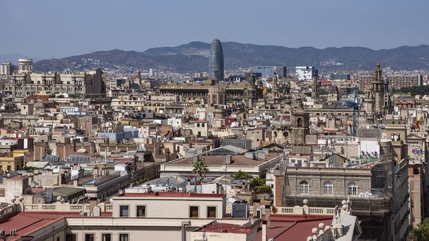 BARCELONA, SPAIN - JULY 4, 2016: Aerial view of Barcelona from Christopher Columbus monument.

Barcelona, Spain - July 4, 2016: Aerial view of Barcelona from Christopher Columbus monument.