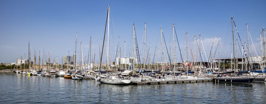 BARCELONA, SPAIN - JULY 4, 2016: Yachts and sailboats moored in the Port Vell of Barcelona, Catalonia, Spain

Barcelona, Spain - July 4, 2016: Yachts and sailboats moored in the Port Vell of Barcelona, Catalonia, Spain